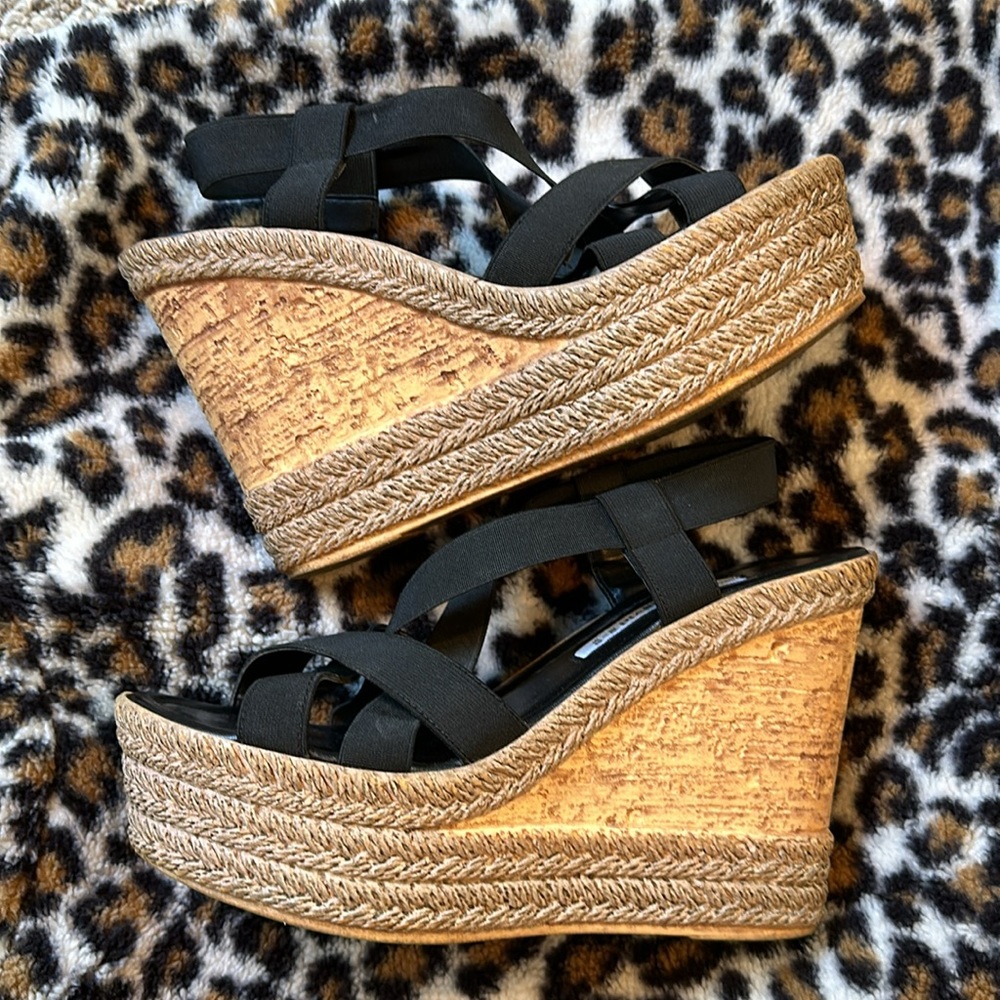 Strappy slingback cork wedges